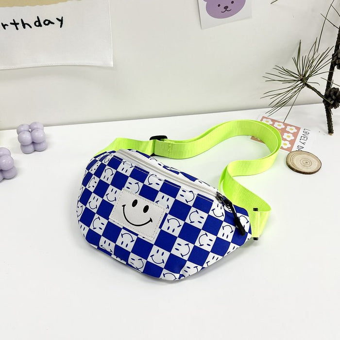 Wholesale Vintage Chest Bag One Shoulder Children Checkerboard Klein Blue JDC-SD-KR061