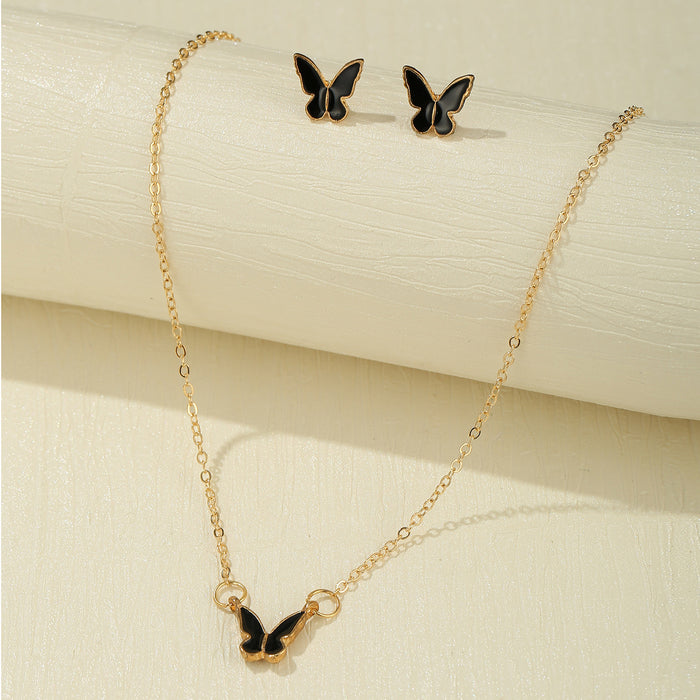 Wholesale Color Acrylic Butterfly Necklace Set Retro Simple JDC-NE-F076