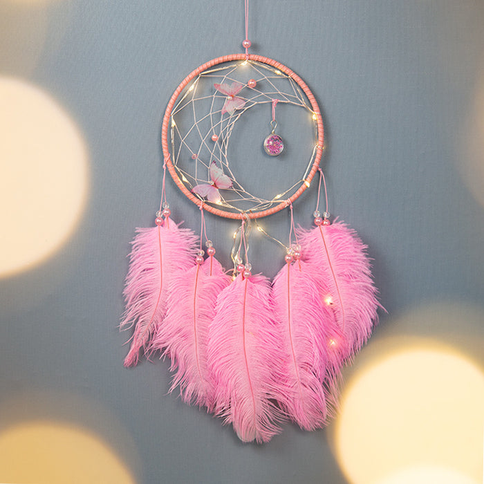 Wholesale Ostrich Feather Butterfly Dreamcatcher Ornament MOQ≥2 JDC-DC-MYing007