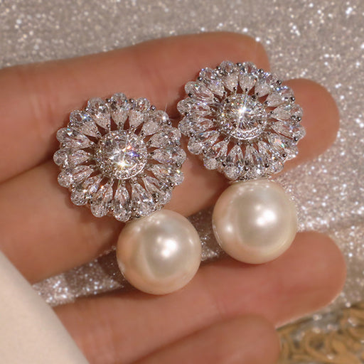 Jewelry WholesaleWholesale flower pearl zircon ladies earrings JDC-ES-Caos001 Earrings 曹适 %variant_option1% %variant_option2% %variant_option3%  Factory Price JoyasDeChina Joyas De China