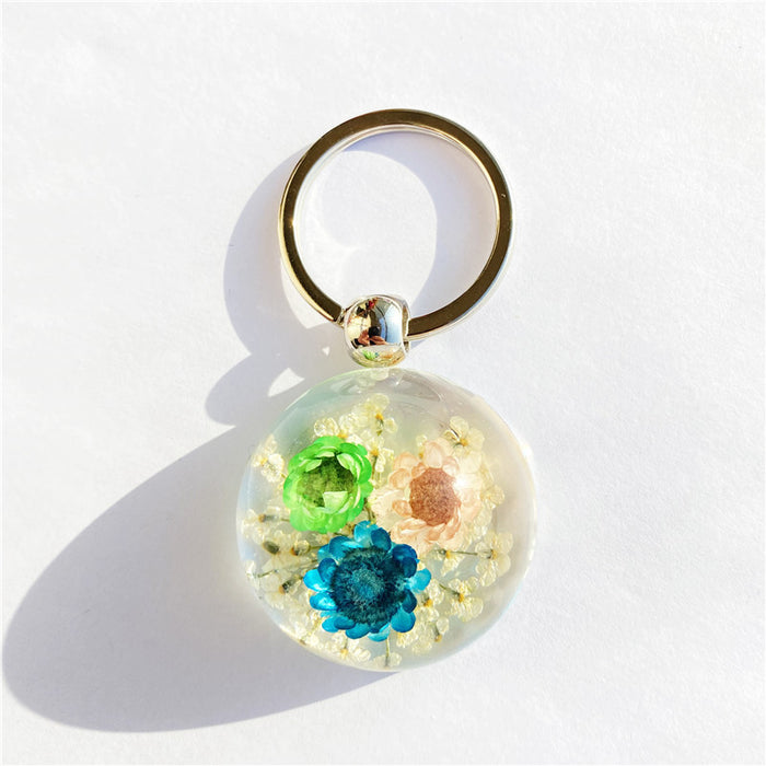 Wholesale Random Resin Amber Dried Flower Keychain MOQ≥12 JDC-KC-AWei002