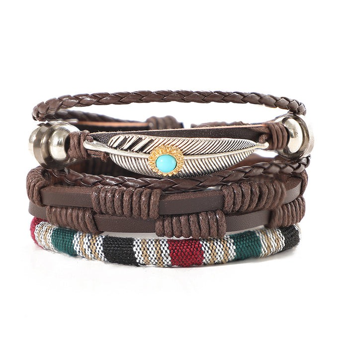 Jewelry WholesaleWholesale woven Turquoise feather artificial leather bracelet JDC-BT-F908 Bracelet 韩之尚 %variant_option1% %variant_option2% %variant_option3%  Factory Price JoyasDeChina Joyas De China