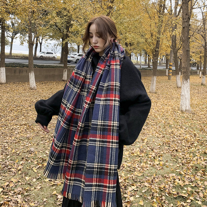 Wholesale Scarf imitation cashmere warm winter shawl British red plaid JDC-SF-Zhenl003