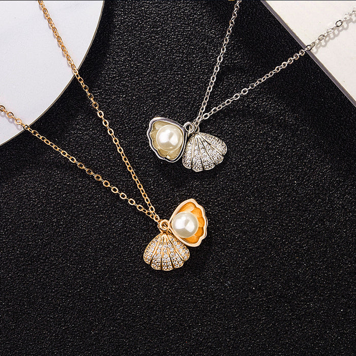 Wholesale Shell Imitation Pearl Alloy Artificial Diamond Necklace MOQ≥2 JDC-NE-JYS011