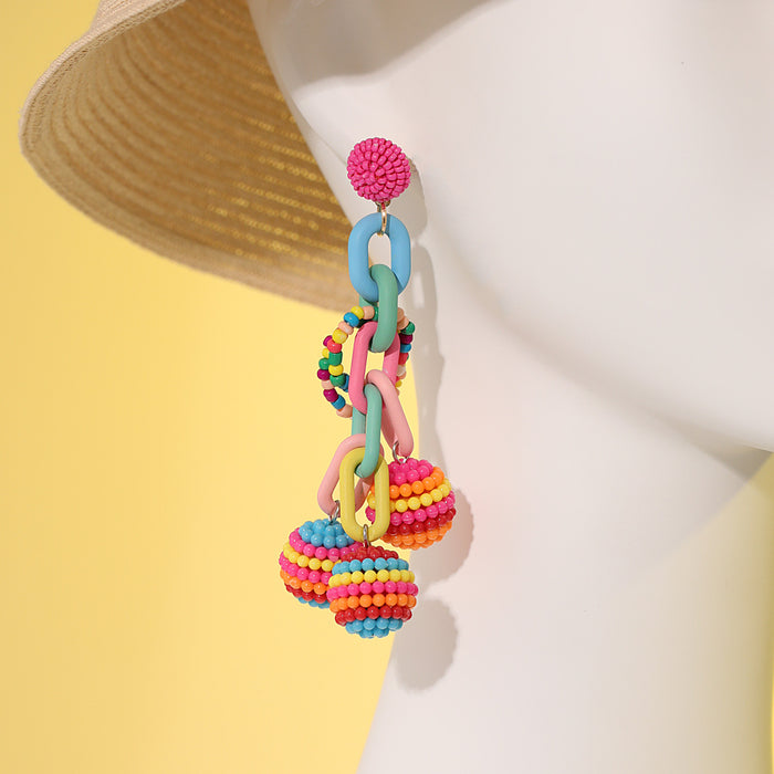 Wholesale Earrings Alloy Acrylic Bohemian Flowers Tassels JDC-ES-GuTe024