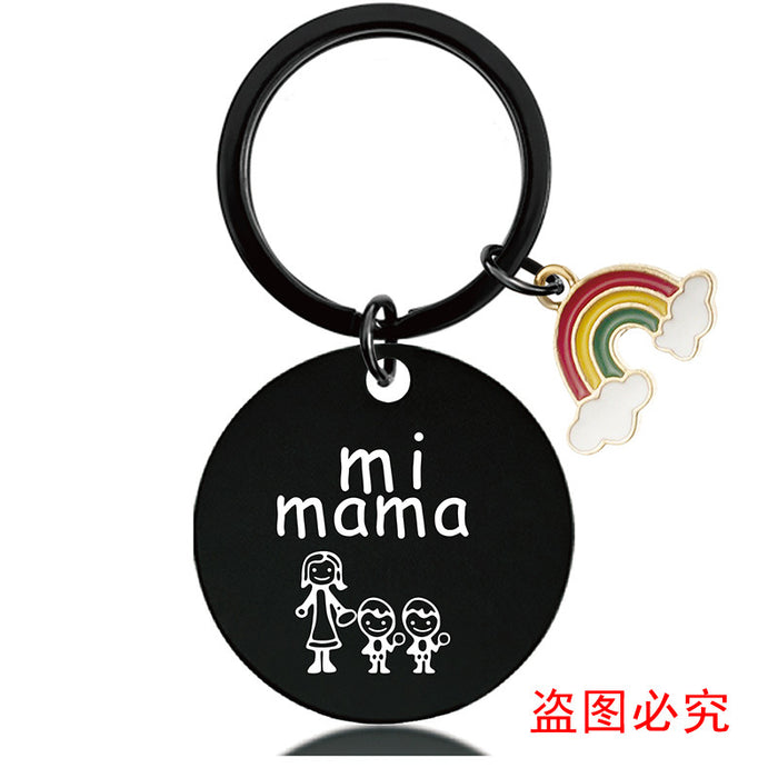 Jewelry WholesaleWholesale Stainless Steel Round Plate Mother's Day Rainbow Metal Keychain JDC-KC-GangGu011 Keychains 钢古 %variant_option1% %variant_option2% %variant_option3%  Factory Price JoyasDeChina Joyas De China