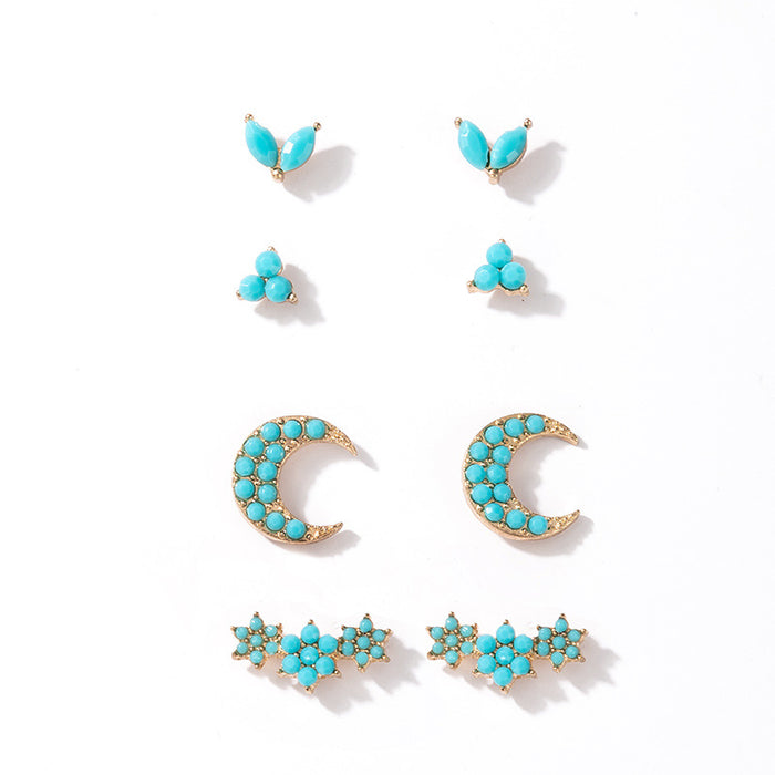 Wholesale alloy moon flower blue set earrings MOQ≥2 JDC-ES-lingg003