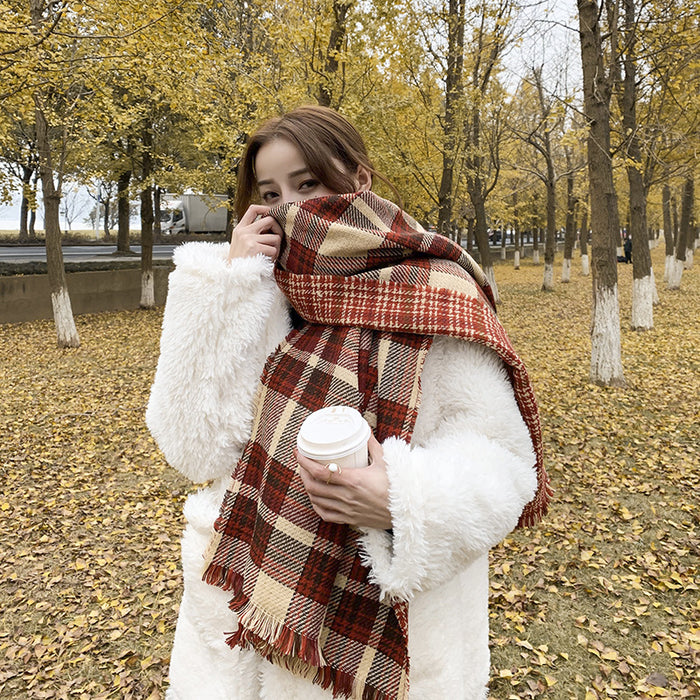 Wholesale Scarf imitation cashmere warm winter shawl British red plaid JDC-SF-Zhenl003