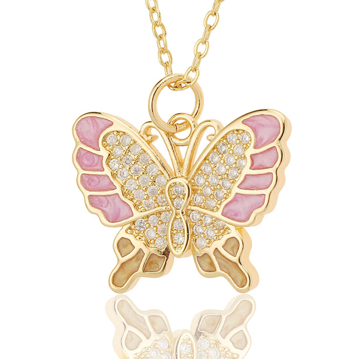 Wholesale Jewelry Drop Oil Painted Butterfly Pendant Necklace JDC-NE-HX017