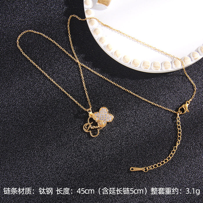 Jewelry WholesaleWholesale Zircon Copper Titanium Steel Clover Necklace (F) JDC-NE-RongS005 Necklaces 荣硕 %variant_option1% %variant_option2% %variant_option3%  Factory Price JoyasDeChina Joyas De China