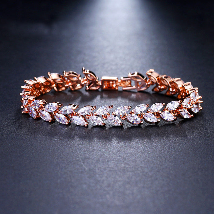 Jewelry WholesaleWholesale crystal zircon wicker leaf rice grain bracelet MOQ≥2 JDC-BT-Kas005 Bracelet 卡诗 %variant_option1% %variant_option2% %variant_option3%  Factory Price JoyasDeChina Joyas De China