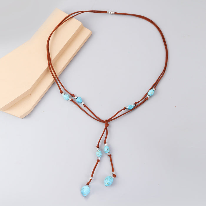 Jewelry WholesaleWholesale Boho Feather Turquoise Leather Long Necklace JDC-NE-GSJY004 Necklaces 嘉溢 %variant_option1% %variant_option2% %variant_option3%  Factory Price JoyasDeChina Joyas De China