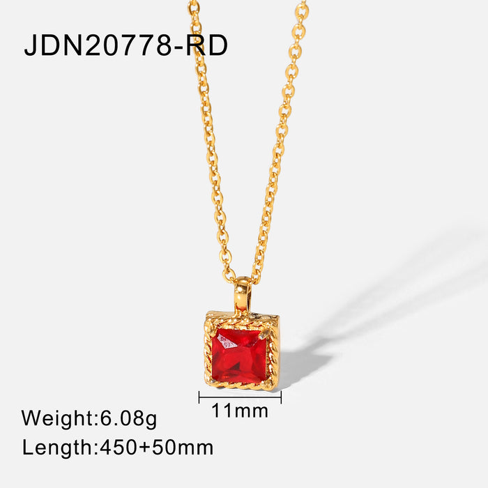 Wholesale Gold Plated Stainless Steel Small Square Diamond Pendant Necklace JDC-NE-JD393