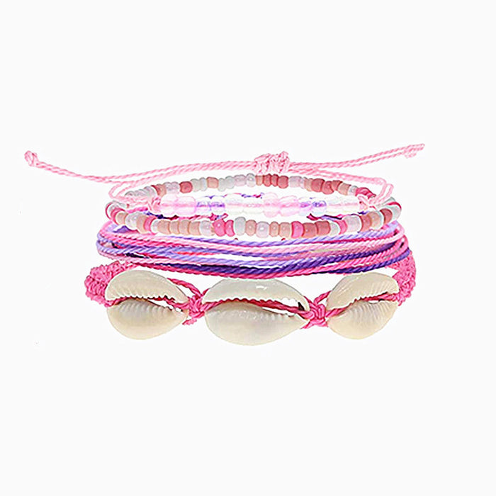 Wholesale Boho Resort Style Colorful Wax Thread Hand Braided Shell Rice Beads Set Bracelet MOQ≥3 JDC-BT-QiuX012