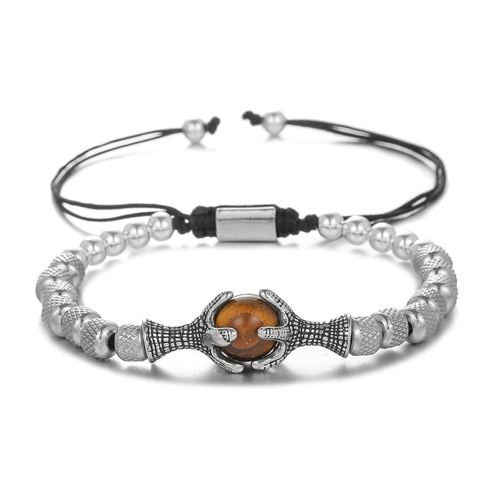 Wholesale Stainless Steel Braided Adjustable Bracelet Tiger Eye Natural Stone JDC-BT-ZhuJ013