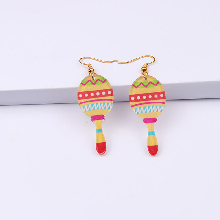 Wholesale racket rainbow strip boat print acrylic earrings MOQ≥2 JDC-ES-DUAI004