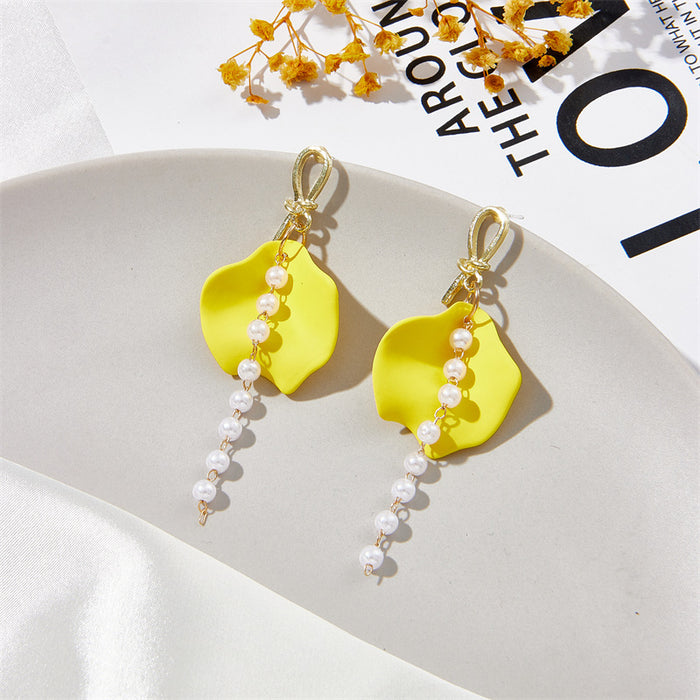 Wholesale 925 Silver Needle Petal Tassel Pearl Alloy Earrings MOQ≥2 JDC-ES-Jufa002