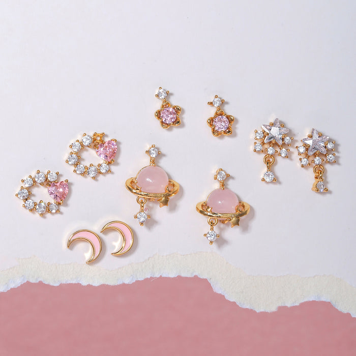 Wholesale Earrings Brass Pink Zircon Heart Earrings MOQ≥2 JDC-ES-WB002