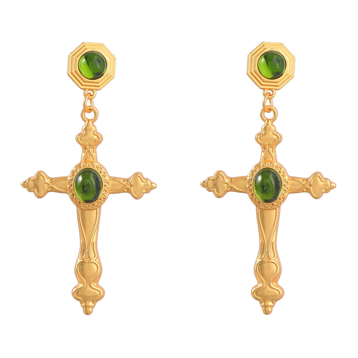 Wholesale Earrings Alloy Vintage Inlaid Resin Cross JDC-ES-JL1064