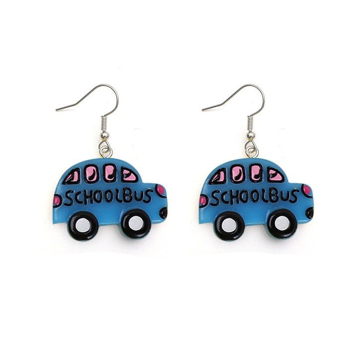 Wholesale Earrings Funny Cartoon School Bus Resin Earrings MOQ≥2 JDC-ES-DYCh002