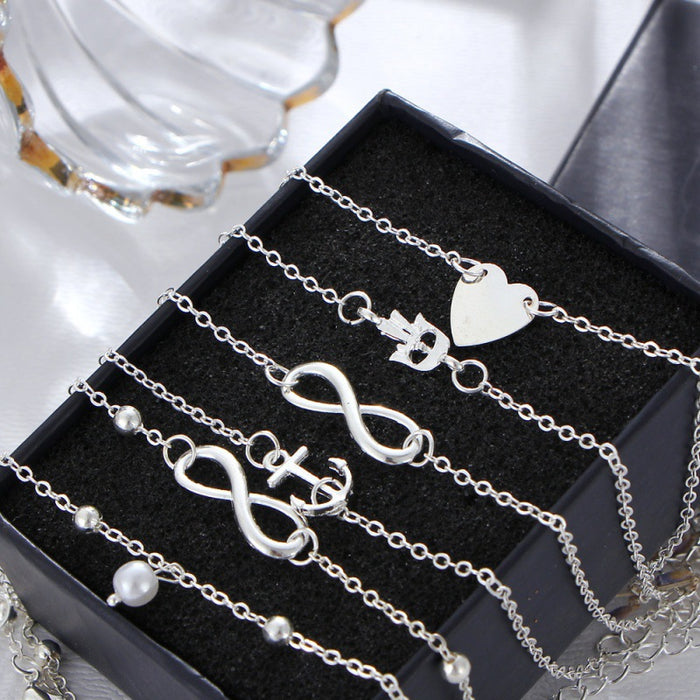 Wholesale Set Combination Pearl Love Various Anklets 5 Piece Sets MOQ≥2 JDC-AS-RuiP002