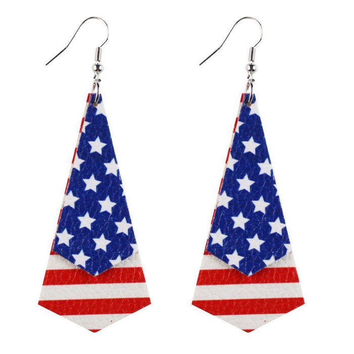 Wholesale 4th of July Stars Stripes Flag Pattern Independence Day Leather Earrings JDC-ES-KDL004