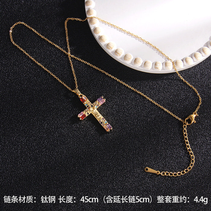 Jewelry WholesaleWholesale Zircon Copper Titanium Steel Sapphire Cross Necklace JDC-NE-RongS001 Necklaces 荣硕 %variant_option1% %variant_option2% %variant_option3%  Factory Price JoyasDeChina Joyas De China