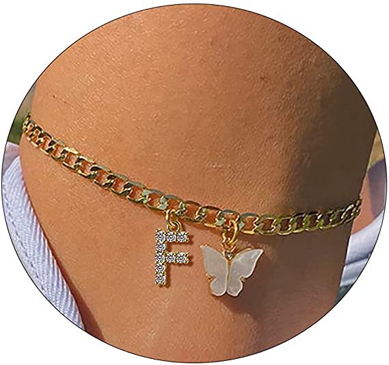 Wholesale Anklet Letter Butterfly 14K Gold Plated MOQ≥2 JDC-AS-JinM008