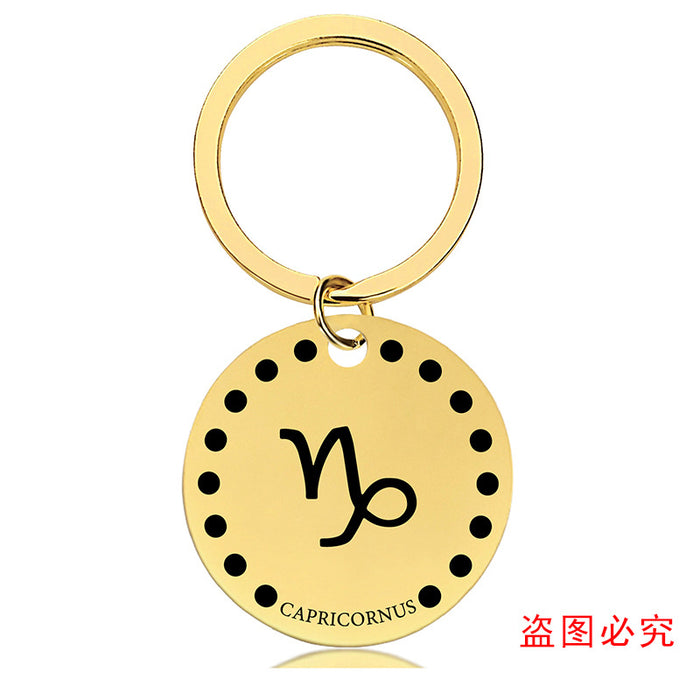 Jewelry WholesaleWholesale Zodiac Sign Gold Stainless Steel Lettered Metal Keychain JDC-KC-GangGu021 Keychains 钢古 %variant_option1% %variant_option2% %variant_option3%  Factory Price JoyasDeChina Joyas De China