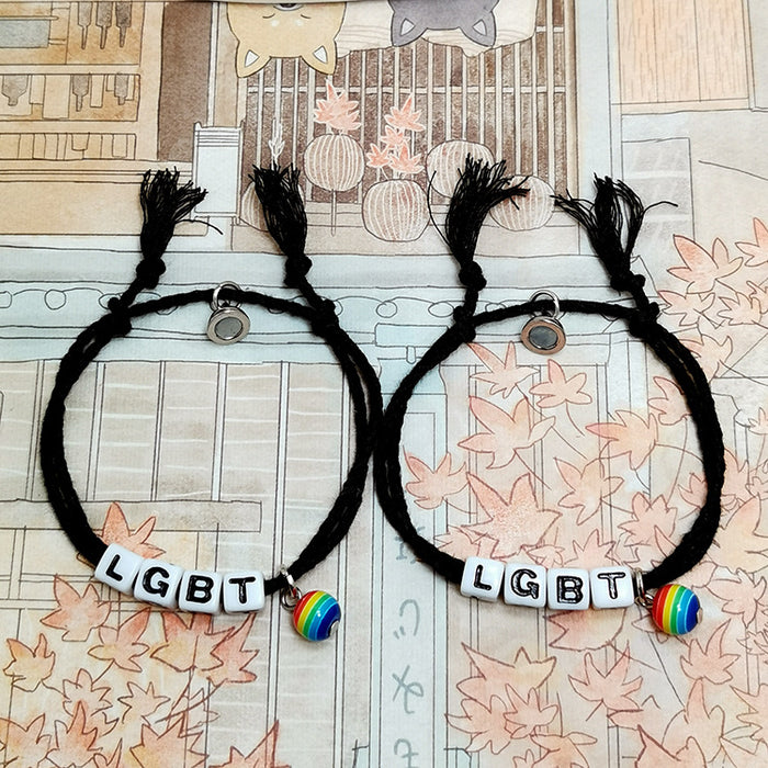 Wholesale lgbt same-sex rainbow magnet attracts letter bracelet couple bracelet pair MOQ≥2 JDC-BT-HaoL008