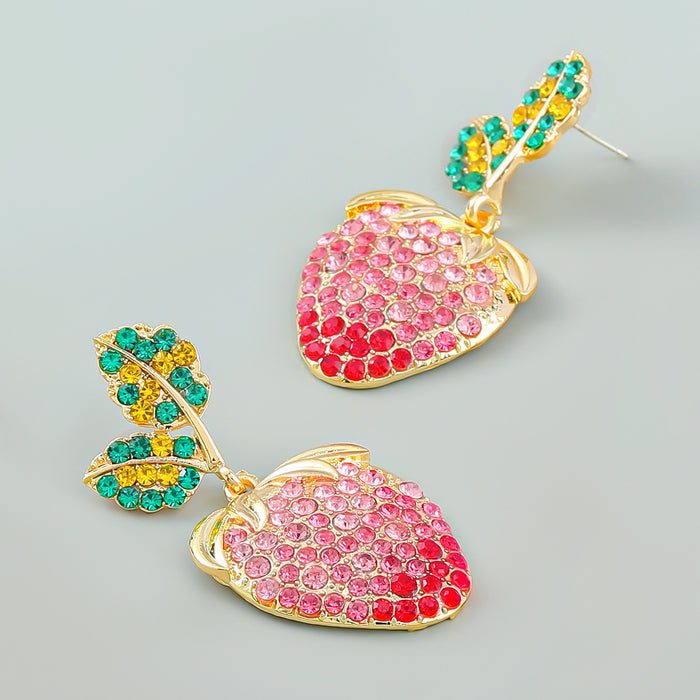 Wholesale Summer Fruit Style Alloy Diamond Strawberry Earrings JDC-ES-JL1015