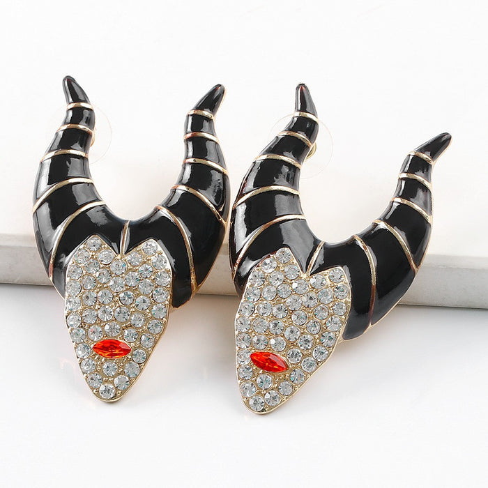 Wholesale Earrings Alloy Horn Witch Diamond Ear Studs Halloween JDC-ES-JJ259