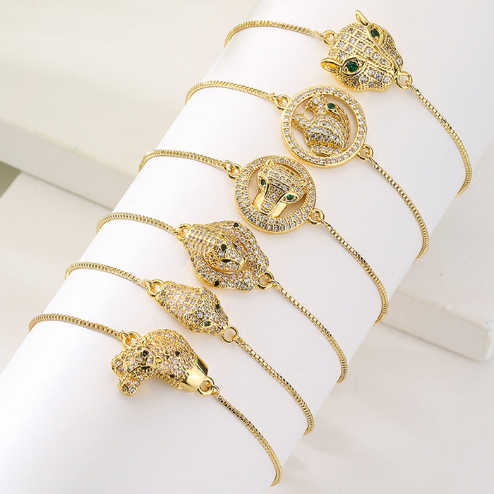 Wholesale Bracelet Copper Zircon Leopard Head Hip Hop JDC-BT-PREMAG005