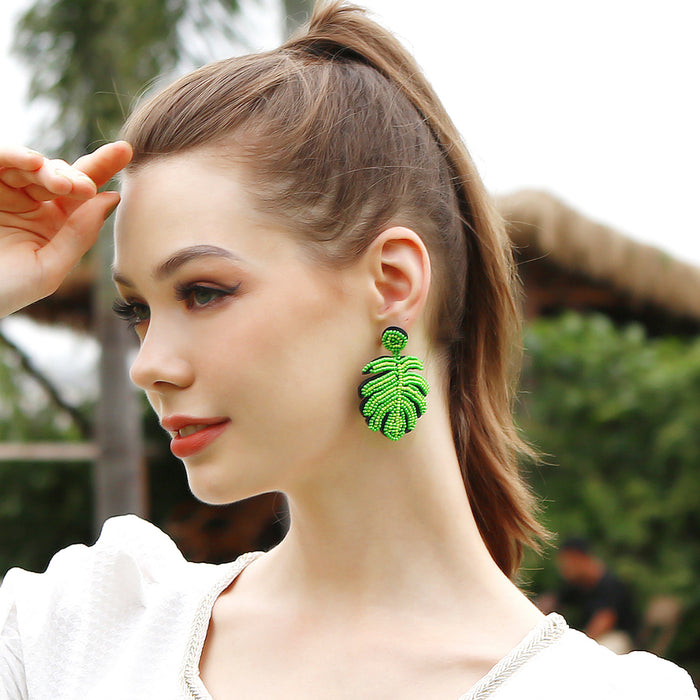 Wholesale Earrings Rice Bead Leaves MOQ≥2 JDC-ES-PREMJM005