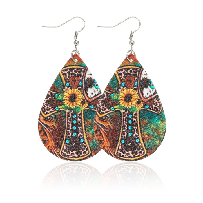 Wholesale wooden earrings multi color drop leather MOQ≥12 JDC-ES-dih004