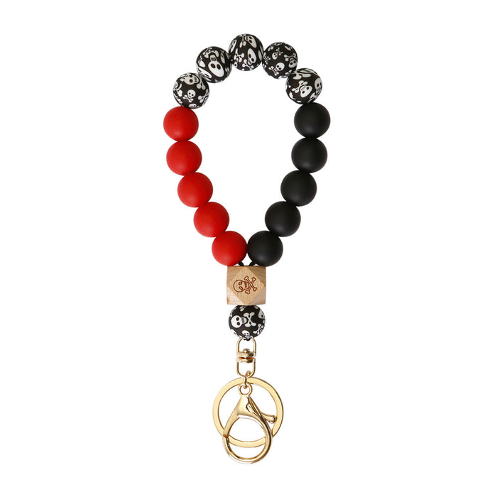 Wholesale Skull Hairball Leather Tassel Silicone Beaded Wristlet Keychain JDC-KC-JM036