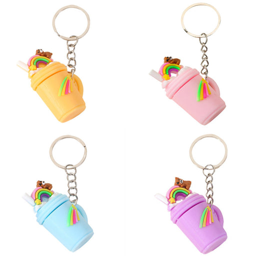 Jewelry WholesaleWholesale Pink Milk Tea Cup Keychain Rainbow Simulation MOQ≥2 JDC-KC-WenJ003 Keychains 雯杰 %variant_option1% %variant_option2% %variant_option3%  Factory Price JoyasDeChina Joyas De China