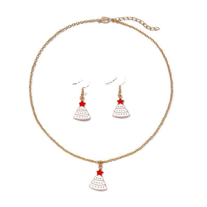 Wholesale Earrings Alloy Enamel Christmas Tree White Necklace Set MOQ≥2 JDC-ES-HaoBiao015