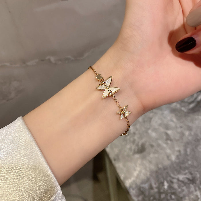 Jewelry WholesaleWholesale butterfly titanium steel Fritillaria Zircon Bracelet JDC-BT-MengF006 Bracelet 梦菲 %variant_option1% %variant_option2% %variant_option3%  Factory Price JoyasDeChina Joyas De China