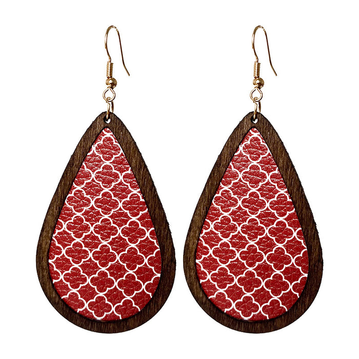 Wholesale Earrings Wooden Lychee Pattern Retro Plaid Snowflakes 2 Pairs JDC-ES-HeYi071