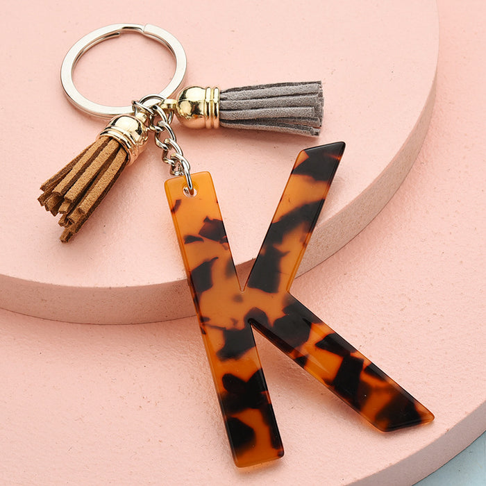 Wholesale 26 English alphabet keychain leopard pattern JDC-KC-YPin006