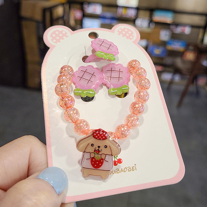 Wholesalee Girls Jewelry Set Children's Bracelet Baby Ear Clip Cartoon Gift MOQ≥5 JDC-ES-Nimei001