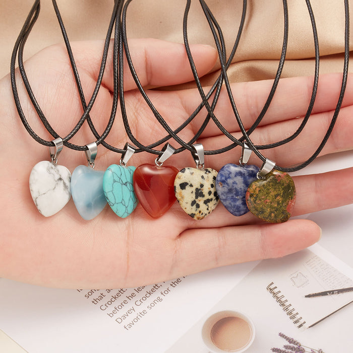 Wholesale Necklace Natural Stone Heart Drop Shape MOQ≥2 JDC-NE-YinH040