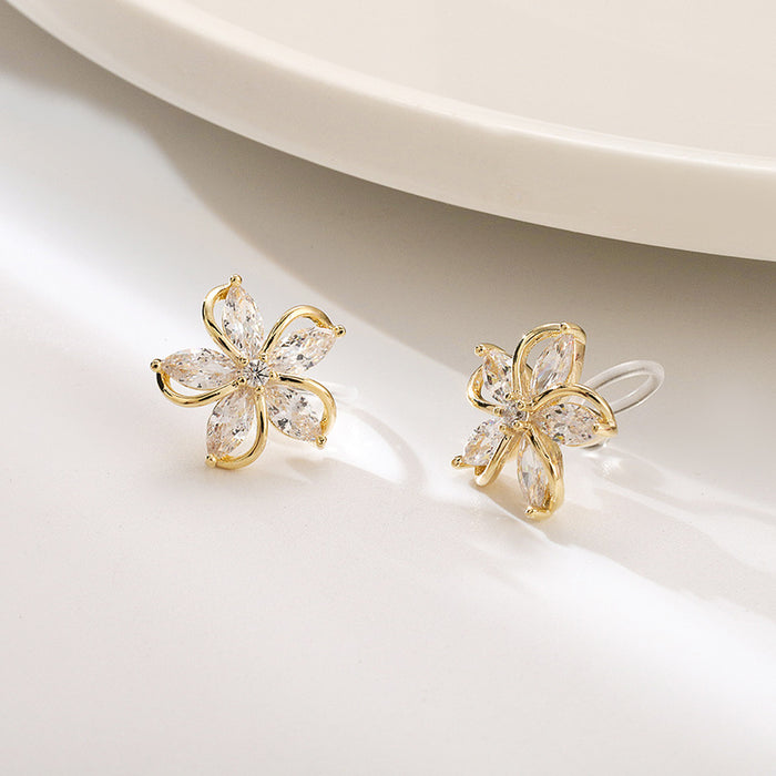 Wholesale Windmill Flower Stud Earrings Small and Exquisite Gold Plated Zircon Earrings Silver Stud Ear Clips JDC-ES-lianxin004