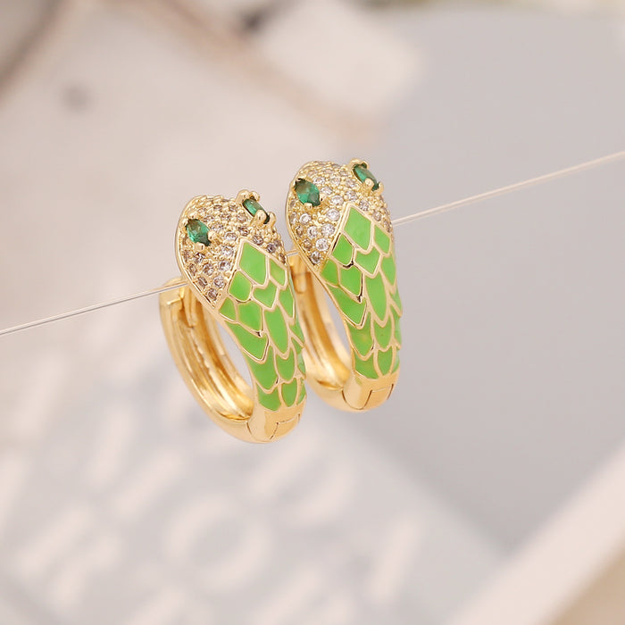 Wholesale Copper Material Multicolor Oil Drop Snake Earrings Stud Earrings MOQ≥2 JDC-ES-Bingm026