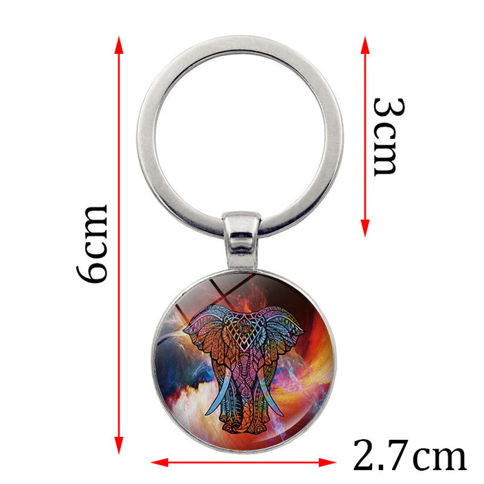 Wholesale Elephant Flower Pattern Zinc Alloy Glass Keychain JDC-KC-JiaY004