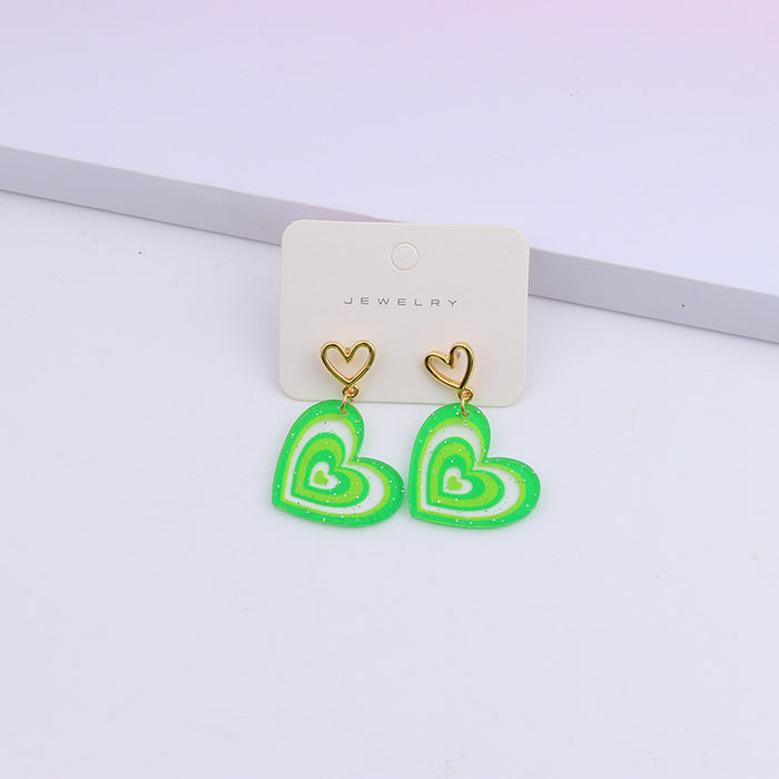 Jewelry WholesaleWholesale Fresh Green Acrylic Print Love Stitching Rainbow Earrings JDC-ES-DUAI010 Earrings 渡爱 %variant_option1% %variant_option2% %variant_option3%  Factory Price JoyasDeChina Joyas De China