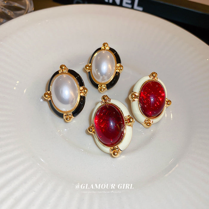 Wholesale Earrings Alloy Enamel Pearl Geometric Oval JDC-ES-BY335