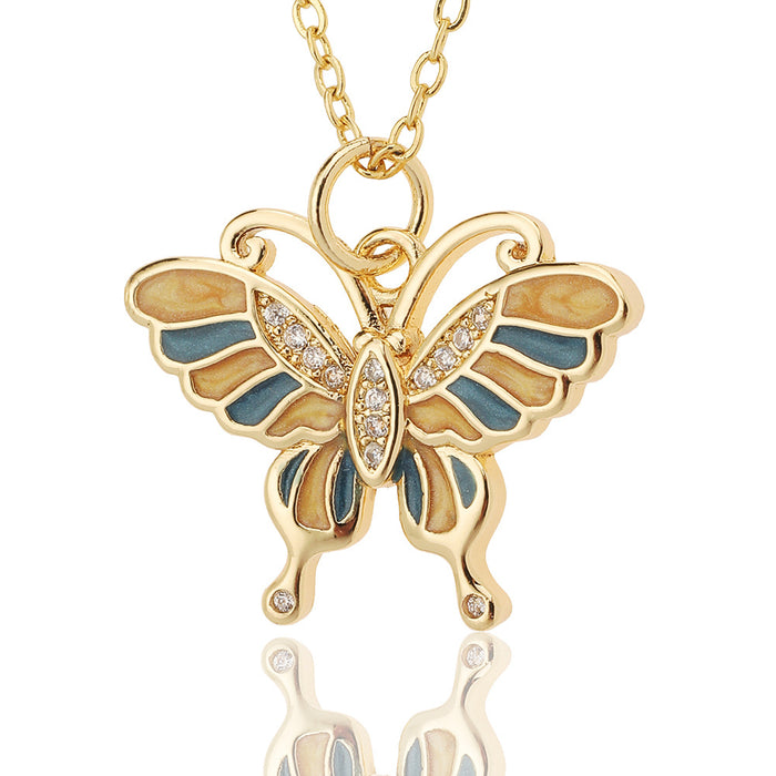 Wholesale Jewelry Drop Oil Painted Butterfly Pendant Necklace JDC-NE-HX022