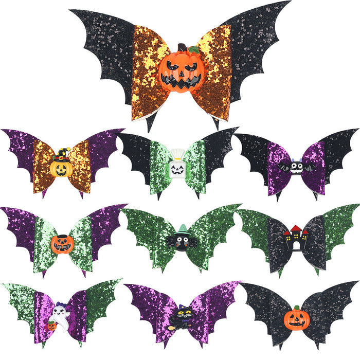 Wholesale Children's Hair Clip Halloween Bat Pumpkin Head Leather JDC-HC-QiuN004